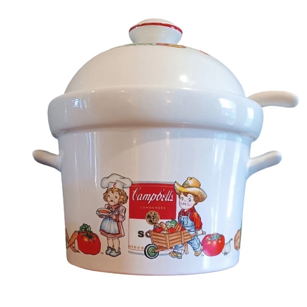 Vtg Campbells Soup Tureen with‎ Lid and Ladle Campbell Kids Ceramic White Retro